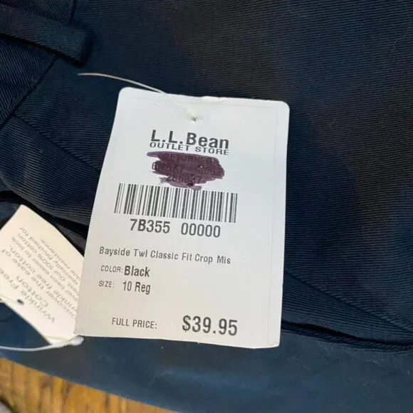 (2) L.L. Bean Classic Fit 10R khaki (Whalebone) and black cropped pants Bayside - Picture 8 of 9